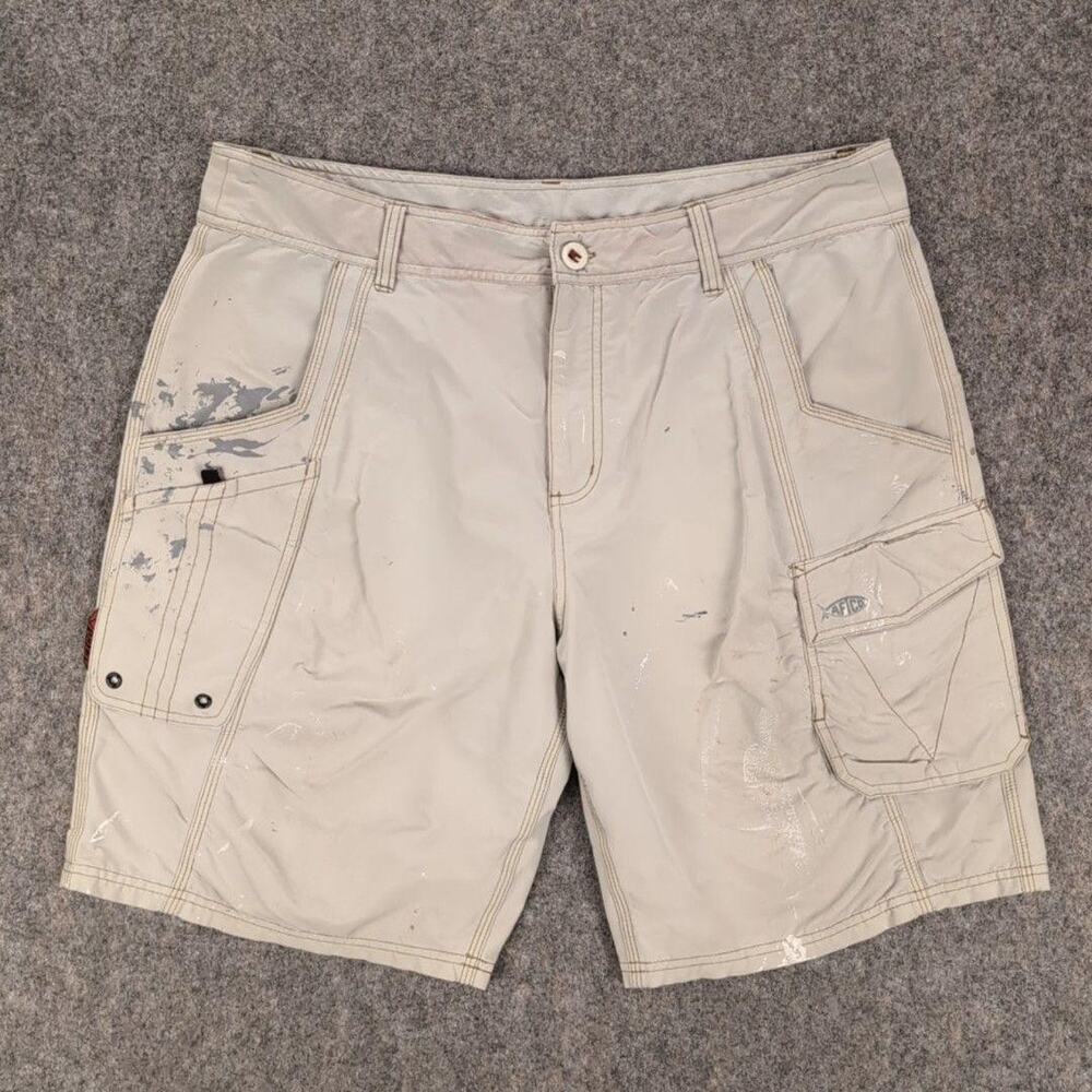AFTCO Shorts Mens 38 Beige Nylon Cargo Quick Dry Stretch Fishing Workwear
